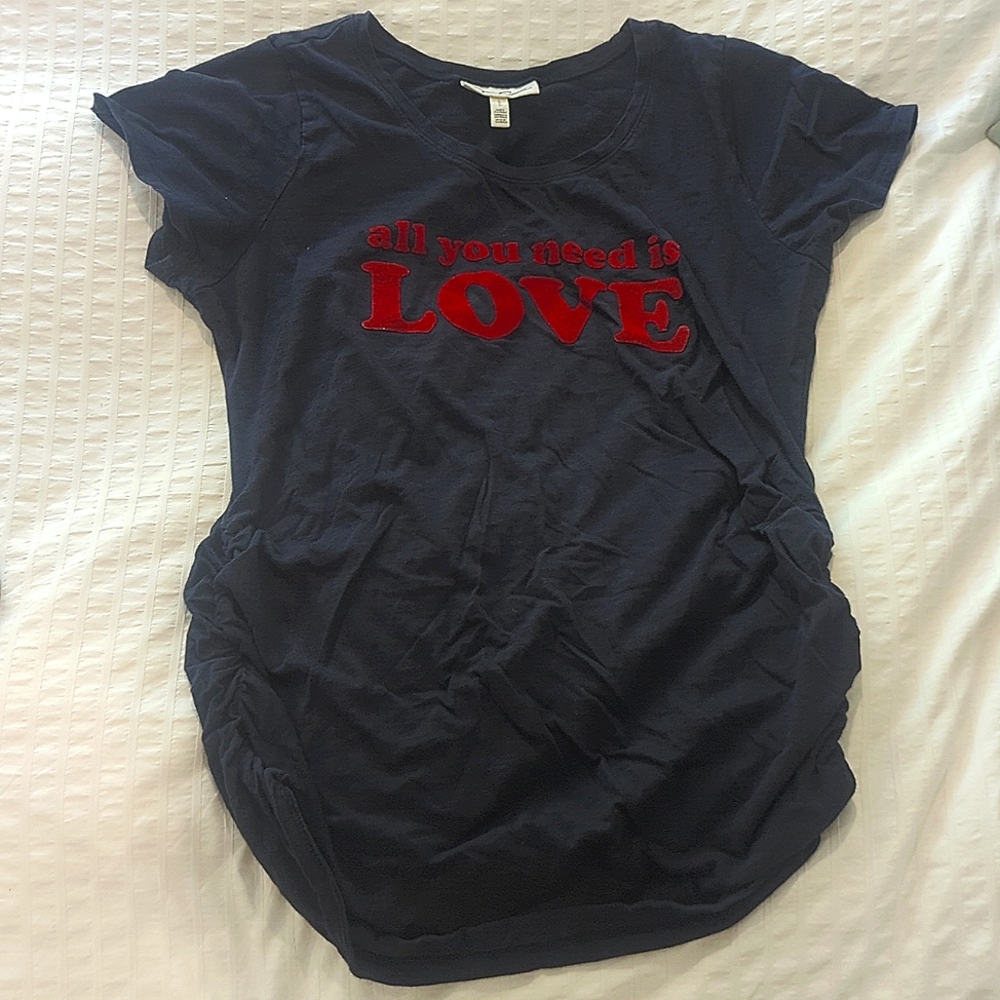 Jessica Simpson navy MATERNITY T-shirt with "all you need is love"